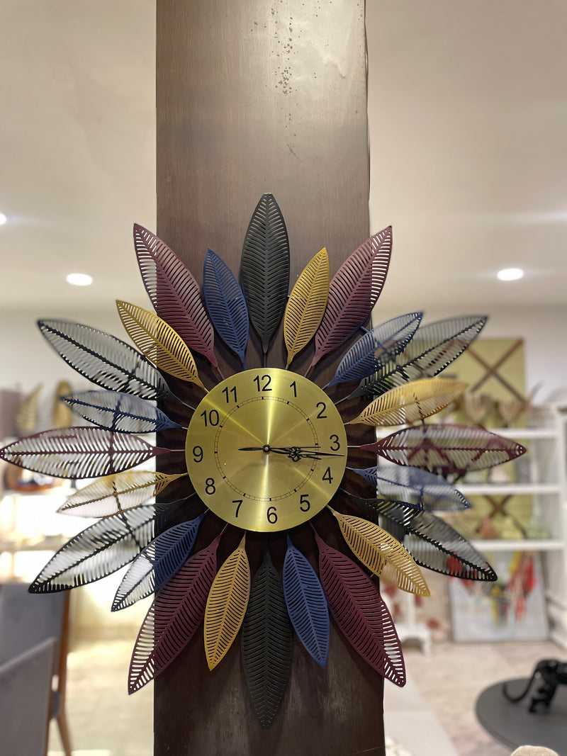 Metallic Floral Petal Wall Art with Clock